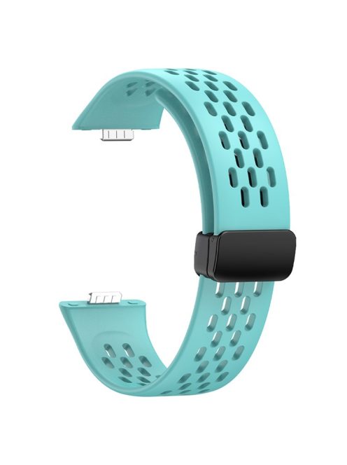 For Huawei Watch Fit 3 Silicone Watch Band Hollow-Out Strap with Magnetic Folding Buckle - Teal