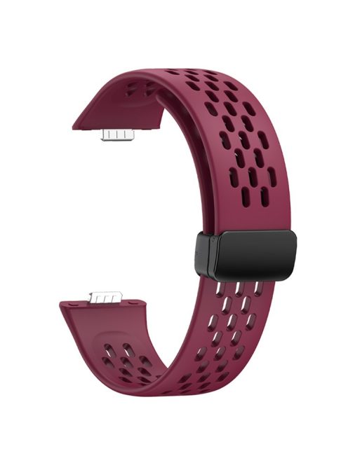 For Huawei Watch Fit 3 Silicone Watch Band Hollow-Out Strap with Magnetic Folding Buckle - Wine Red