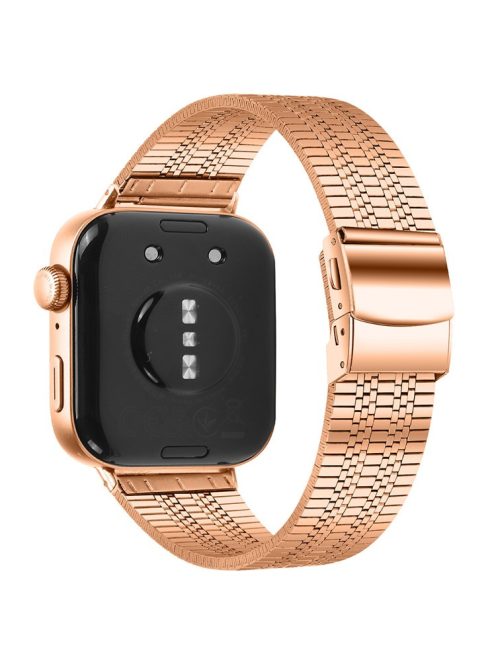 For Huawei Watch Fit 3 Watch Band 316L Stainless Steel Five-Bead Wrist Strap - Rose Gold