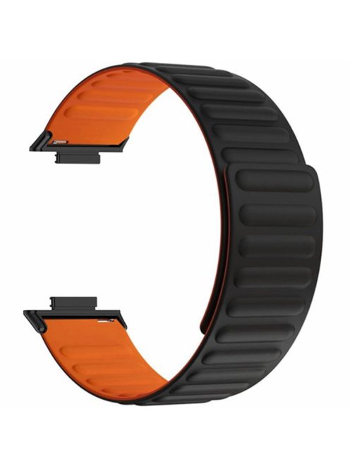 For Huawei Watch Fit 3 Watch Band Adjustable Magnetic Silicone Wrist Strap - Black+Orange