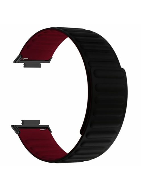 For Huawei Watch Fit 3 Watch Band Adjustable Magnetic Silicone Wrist Strap - Black+Wine Red