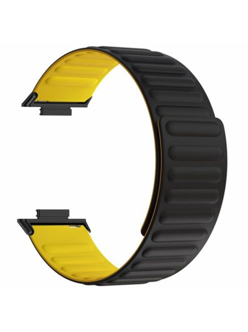 For Huawei Watch Fit 3 Watch Band Adjustable Magnetic Silicone Wrist Strap - Black+Yellow