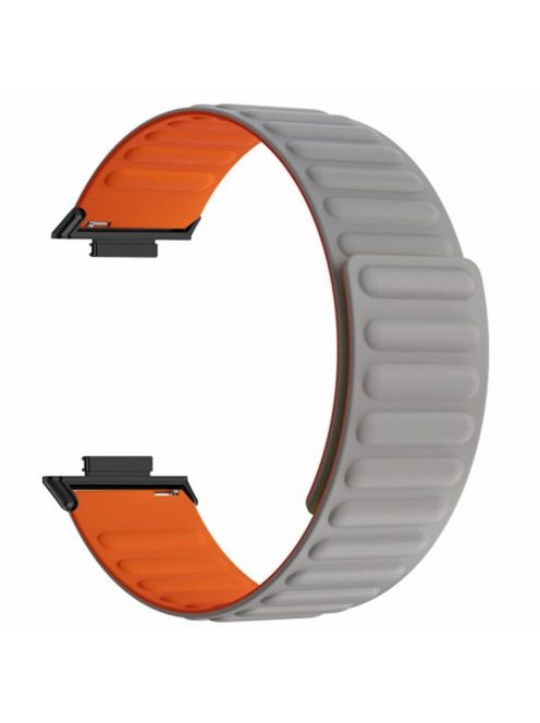 For Huawei Watch Fit 3 Watch Band Adjustable Magnetic Silicone Wrist Strap - Grey+Orange