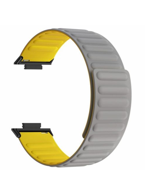 For Huawei Watch Fit 3 Watch Band Adjustable Magnetic Silicone Wrist Strap - Grey+Yellow