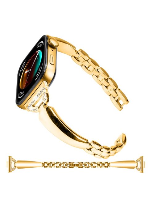 For Huawei Watch Fit 3 Watch Band Metal Wrist Bracelet with Rhinestone D-Shape Connector - Gold