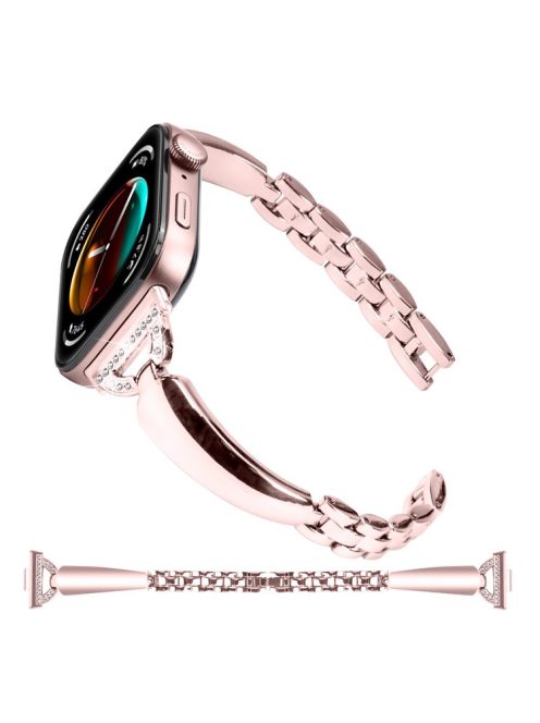 For Huawei Watch Fit 3 Watch Band Metal Wrist Bracelet with Rhinestone D-Shape Connector - Rose Pink