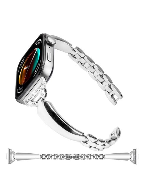 For Huawei Watch Fit 3 Watch Band Metal Wrist Bracelet with Rhinestone D-Shape Connector - Silver