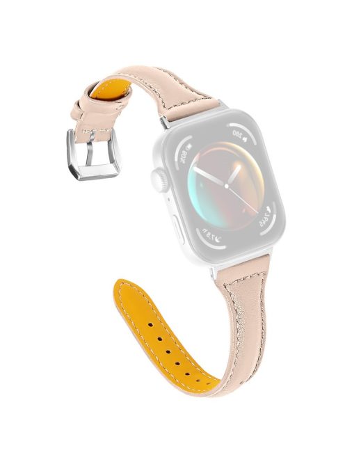 For Huawei Watch Fit 3 Watch Strap Genuine Cow Leather Band Stitching Lines - Apricot