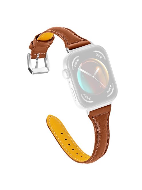 For Huawei Watch Fit 3 Watch Strap Genuine Cow Leather Band Stitching Lines - Brown