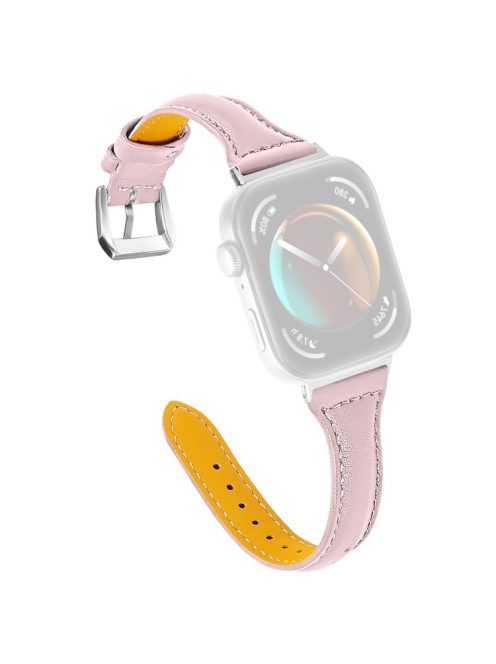 For Huawei Watch Fit 3 Watch Strap Genuine Cow Leather Band Stitching Lines - Light Pink