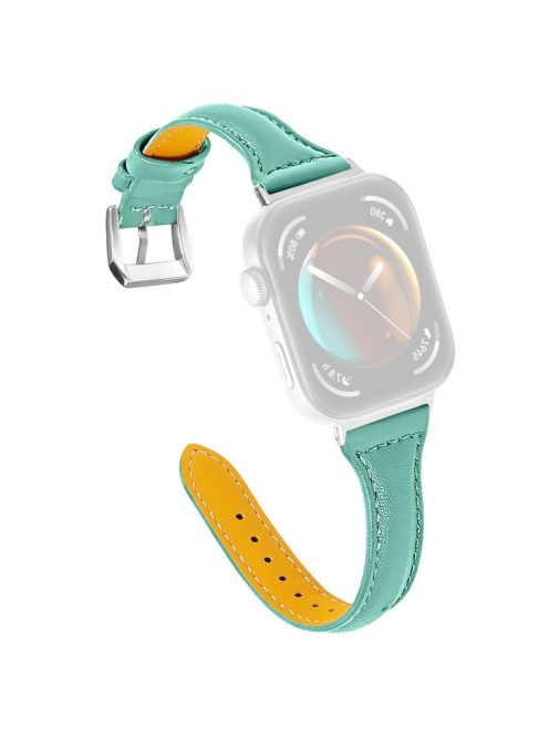 For Huawei Watch Fit 3 Watch Strap Genuine Cow Leather Band Stitching Lines - Teal