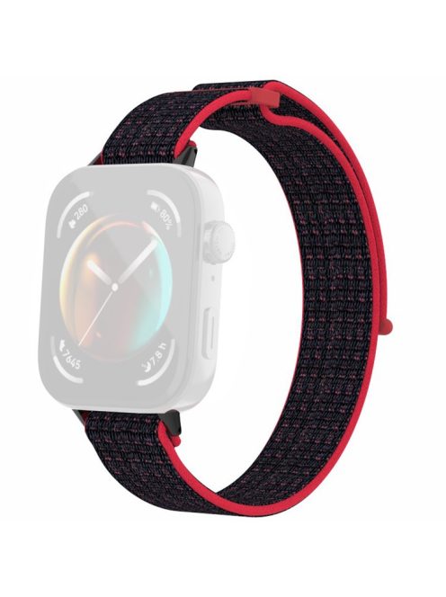 For Huawei Watch Fit 3 Watch Strap Magic Tape Nylon Wrist Band - Black / Red