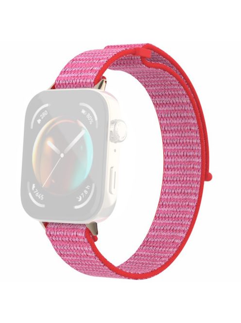 For Huawei Watch Fit 3 Watch Strap Magic Tape Nylon Wrist Band - Bright Pink