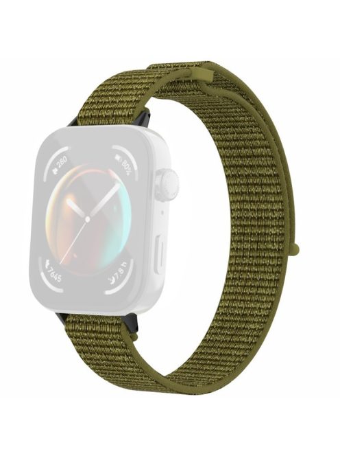 For Huawei Watch Fit 3 Watch Strap Magic Tape Nylon Wrist Band - Olive