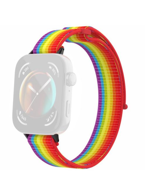 For Huawei Watch Fit 3 Watch Strap Magic Tape Nylon Wrist Band - Rainbow