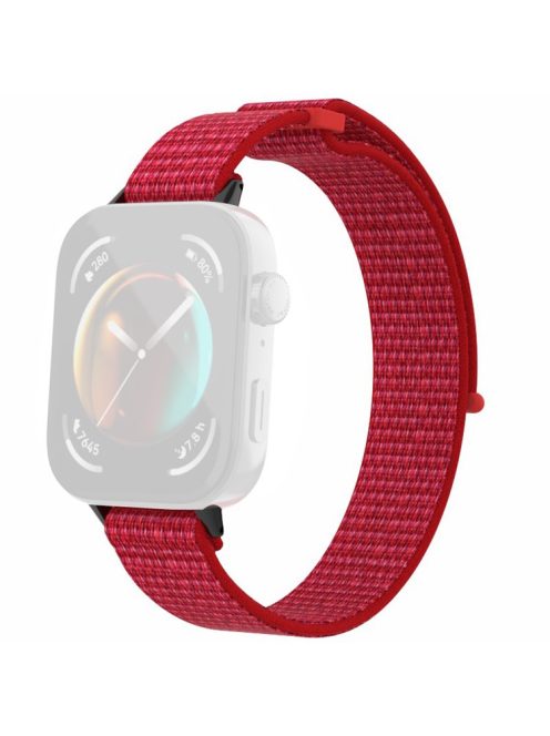 For Huawei Watch Fit 3 Watch Strap Magic Tape Nylon Wrist Band - Red