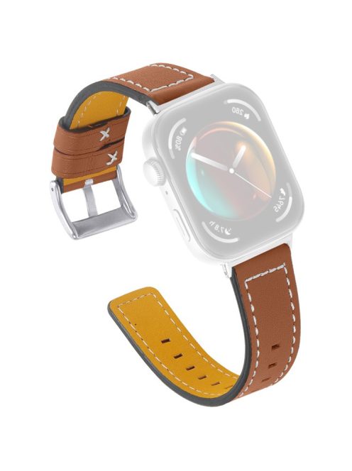 For Huawei Watch Fit 3 Watch Strap Stitching Lines Genuine Cow Leather Wrist Band - Brown