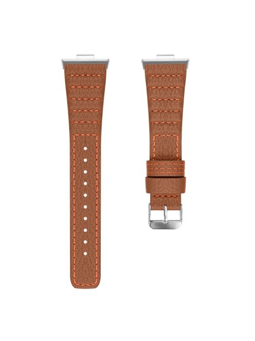 For Huawei Watch Fit 3 Watch Strap Stitching Lines Wave PU Leather Wrist Band - Brown