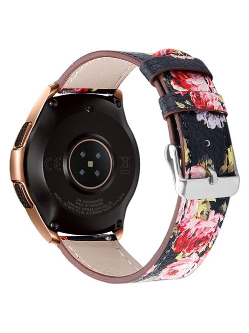 For Huawei Watch GT / Watch GT 2 46mm / 42mm / Samsung Galaxy Watch 46mm Watch Strap Top Layer Cowhide Wrist Band - Pink Flower