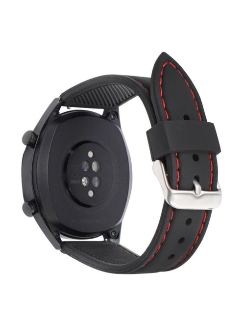 For Huawei Watch GT 2 / 3 / 3 Pro / Samsung Galaxy Watch6 Classic Band 20mm Waterproof Fluorubber Watch Strap - Black+Red Thread