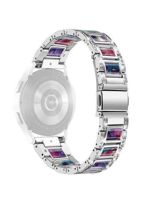 For Huawei Watch GT 2 42mm / Watch 2 / Honor Magic Watch 2 42mm Stainless Steel + Resin Watch Strap Quick Release Watch Band Rhinestone Decoration Watchband - Silver / Purple Green Flower