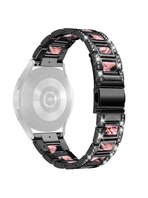 For Huawei Watch GT 2 42mm / Watch 2 / Honor MagicWatch 2 42mm Stainless Steel Watch Band Rhinestone Decor Resin Wrist Strap - Black / Black Pink Mix