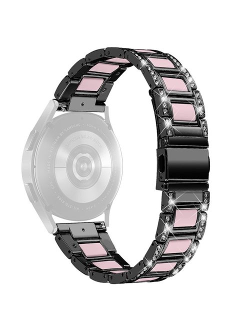 For Huawei Watch GT 2 42mm / Watch 2 / Honor MagicWatch 2 42mm Stainless Steel Watch Band Rhinestone Decor Resin Wrist Strap - Black / Pink