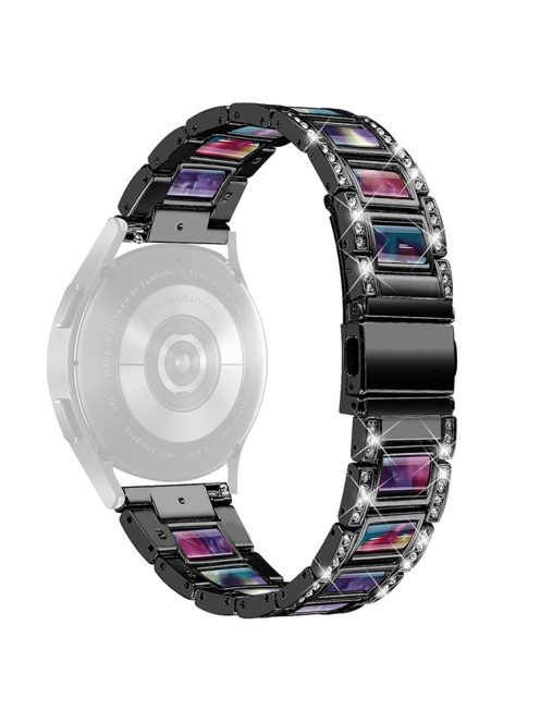 For Huawei Watch GT 2 42mm / Watch 2 / Honor MagicWatch 2 42mm Stainless Steel Watch Band Rhinestone Decor Resin Wrist Strap - Black / Purple Green Mix