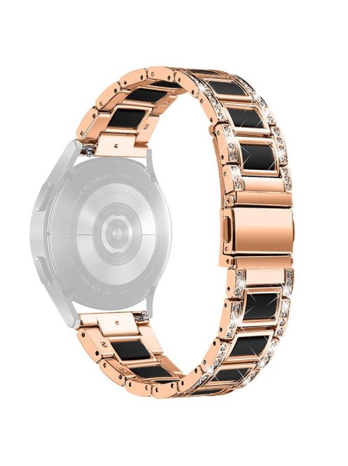 For Huawei Watch GT 2 42mm / Watch 2 / Honor MagicWatch 2 42mm Stainless Steel Watch Band Rhinestone Decor Resin Wrist Strap - Rose Gold / Black