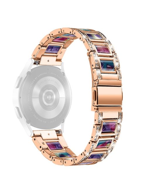 For Huawei Watch GT 2 42mm / Watch 2 / Honor MagicWatch 2 42mm Stainless Steel Watch Band Rhinestone Decor Resin Wrist Strap - Rose Gold / Purple Green Mix