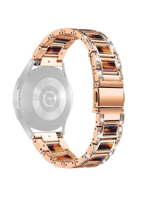 For Huawei Watch GT 2 42mm / Watch 2 / Honor MagicWatch 2 42mm Stainless Steel Watch Band Rhinestone Decor Resin Wrist Strap - Rose Gold / Tortoiseshell Color