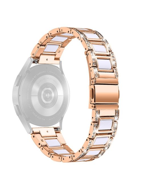 For Huawei Watch GT 2 42mm / Watch 2 / Honor MagicWatch 2 42mm Stainless Steel Watch Band Rhinestone Decor Resin Wrist Strap - Rose Gold / White