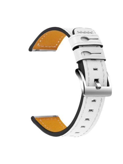 For Huawei Watch GT 2e/ Watch GT 2 46mm/ Watch GT 42mm/46mm Replacement Cowhide Genuine Leather Smart Watch Strap Adjustable Wrist Band - White