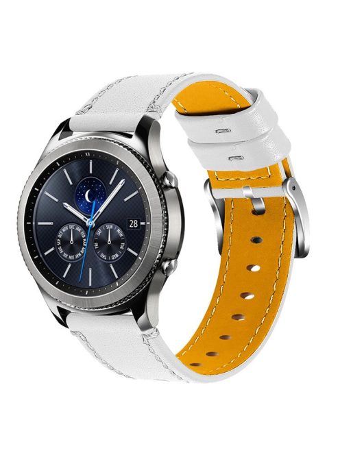 For Huawei Watch GT 2e/GT 2 46mm Stainless Steel Buckle Soft Cowhide Leather 22mm Universal Smart Watch Band Wrist Strap - White