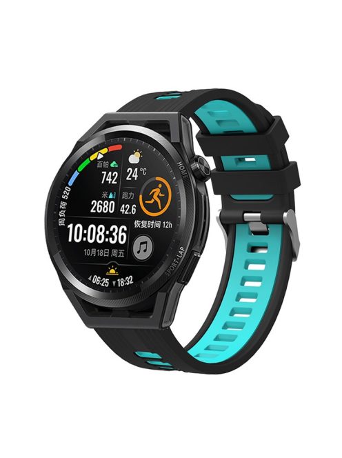 For Huawei Watch GT 3 (46mm) Dual Color 22mm Silicone Watch Strap Replacement Wrist Band - Black/Cyan