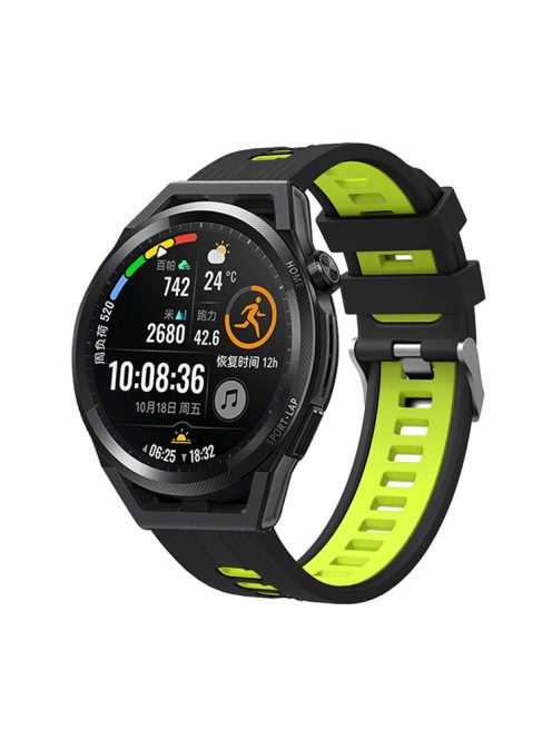 For Huawei Watch GT 3 (46mm) Dual Color 22mm Silicone Watch Strap Replacement Wrist Band - Black/Grass Green