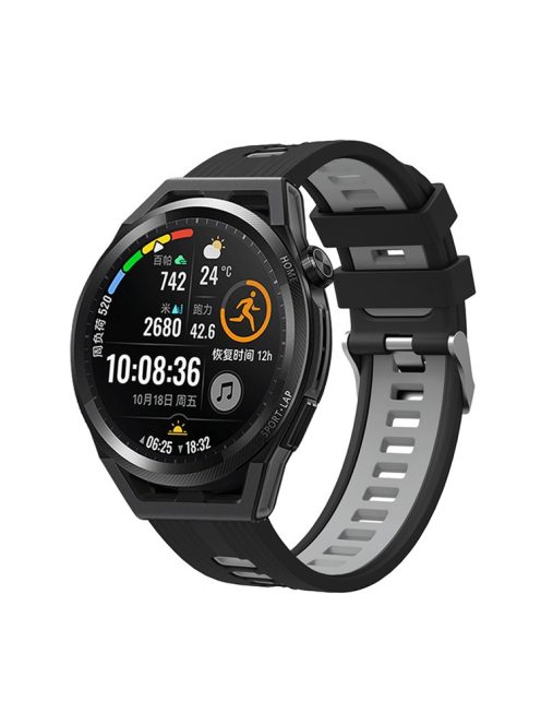 For Huawei Watch GT 3 (46mm) Dual Color 22mm Silicone Watch Strap Replacement Wrist Band - Black/Grey