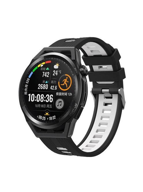 For Huawei Watch GT 3 (46mm) Dual Color 22mm Silicone Watch Strap Replacement Wrist Band - Black/White