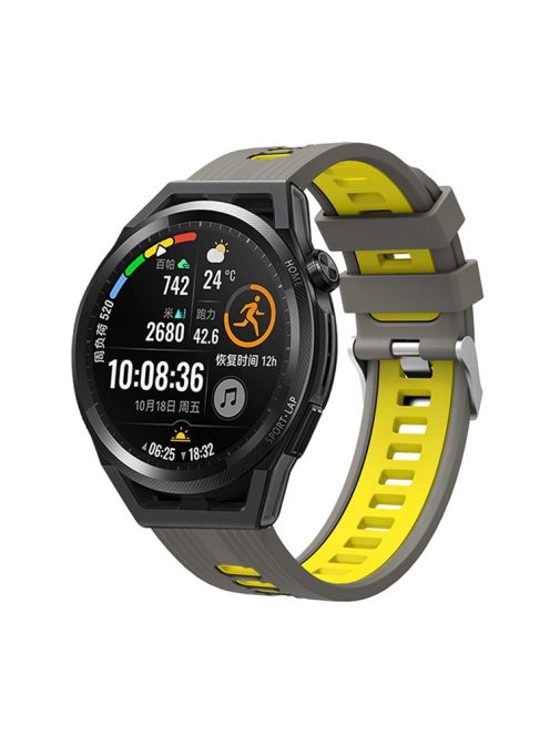 For Huawei Watch GT 3 (46mm) Dual Color 22mm Silicone Watch Strap Replacement Wrist Band - Grey/Yellow