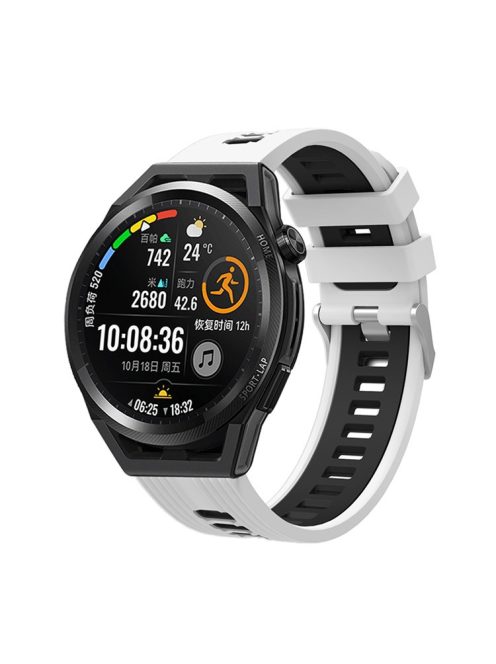 For Huawei Watch GT 3 (46mm) Dual Color 22mm Silicone Watch Strap Replacement Wrist Band - White/Black