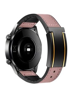   For Huawei Watch GT 3 42mm / GT 3 Pro 43mm Genuine Cow Leather Coated Silicone Band 20mm Magnetic Buckle Watch Strap - Bean Pink