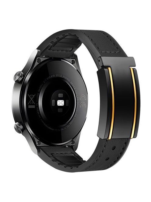 For Huawei Watch GT 3 42mm / GT 3 Pro 43mm Genuine Cow Leather Coated Silicone Band 20mm Magnetic Buckle Watch Strap - Black+Gold