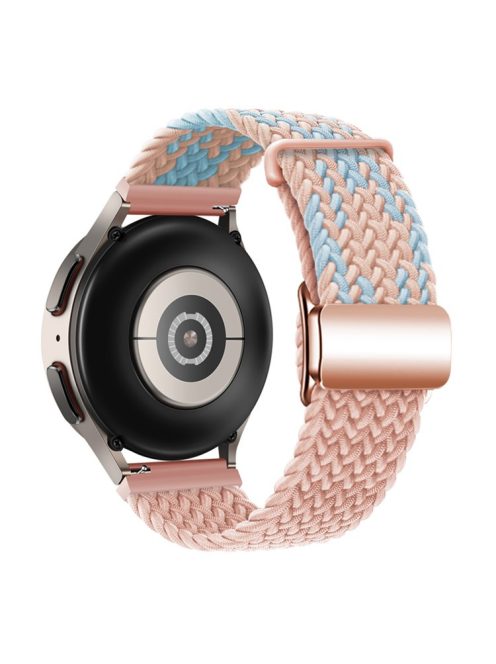 For Huawei Watch GT 3 42mm / GT 3 Pro 43mm Universal 20mm Watch Strap Magnetic Buckle Woven Wrist Band - Blue+Pink+Pink / Rose Gold Buckle