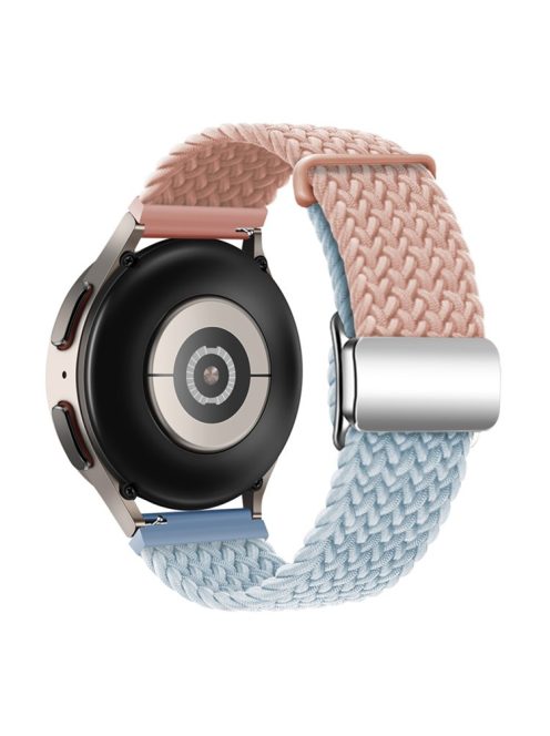 For Huawei Watch GT 3 42mm / GT 3 Pro 43mm Universal 20mm Woven Strap Magnetic Silver Buckle Watch Band - Pink+Blue