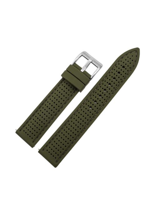 For Huawei Watch GT 3 42mm / GT 3 Pro 43mm Watch Band 20mm Silicone Wrist Strap - Silver Buckle / Army Green+Green Thread