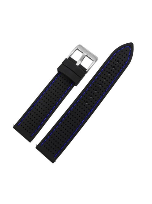 For Huawei Watch GT 3 42mm / GT 3 Pro 43mm Watch Band 20mm Silicone Wrist Strap - Silver Buckle / Black+Blue Thread