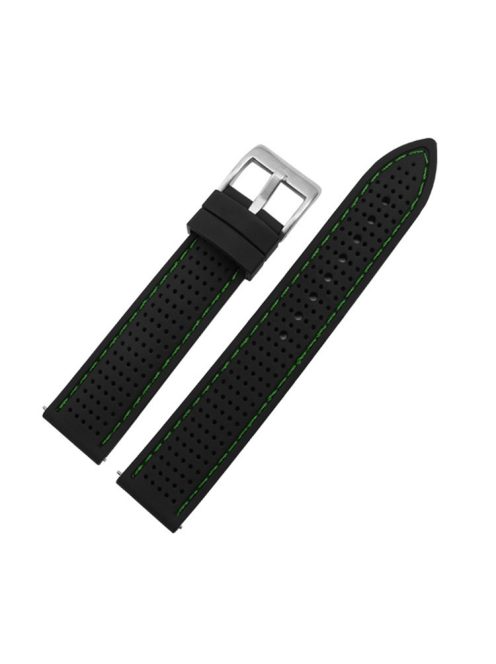 For Huawei Watch GT 3 42mm / GT 3 Pro 43mm Watch Band 20mm Silicone Wrist Strap - Silver Buckle / Black+Green Thread