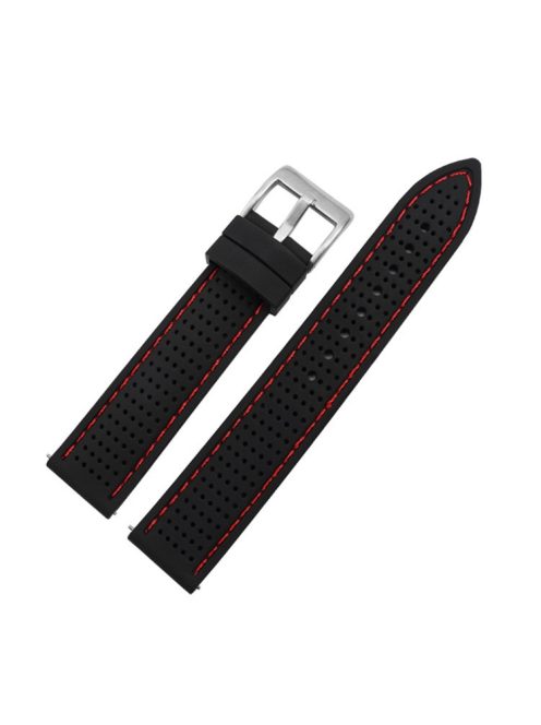 For Huawei Watch GT 3 42mm / GT 3 Pro 43mm Watch Band 20mm Silicone Wrist Strap - Silver Buckle / Black+Red Thread