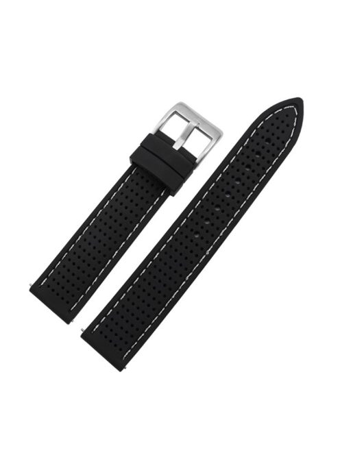 For Huawei Watch GT 3 42mm / GT 3 Pro 43mm Watch Band 20mm Silicone Wrist Strap - Silver Buckle / Black+White Thread