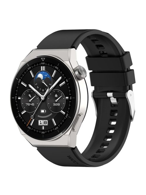 For Huawei Watch GT 3 Pro 46mm/GT 2 46mm Pro/GT 2 46mm Silicone Watch Band 22mm Adjustable Wrist Strap with Silver Pin Buckle - Black